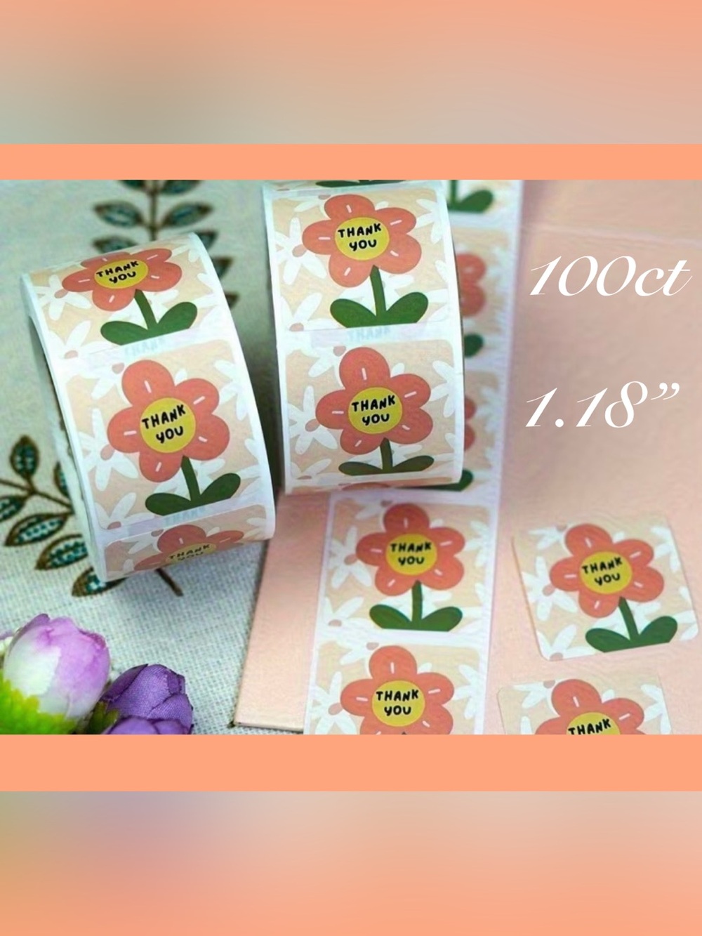 Thank You Design Stickers 100ct~(Boutique) ~NEW~ 1.18” square